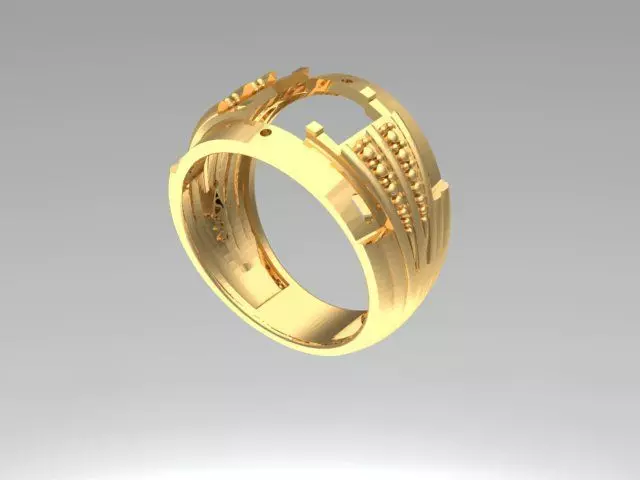  Gold Wide Band Round Diamond Engagement Ring 3D print model_0
