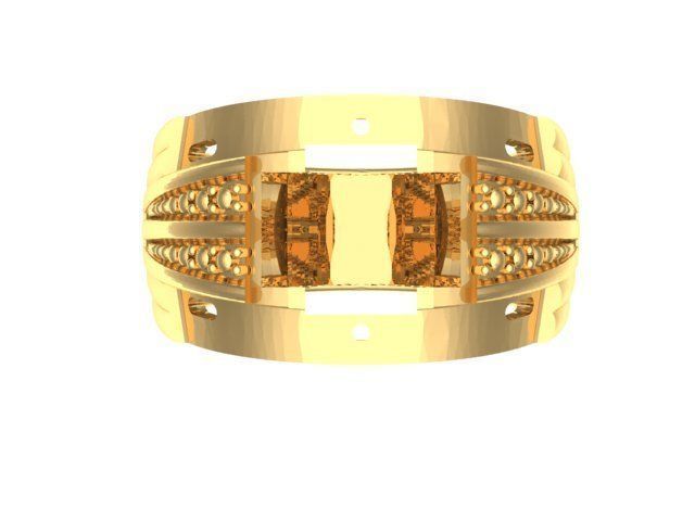  Gold Wide Band Round Diamond Engagement Ring 3D print model_1