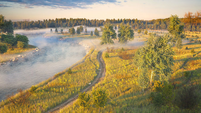 Assembled scene - Morning on the river 3D model