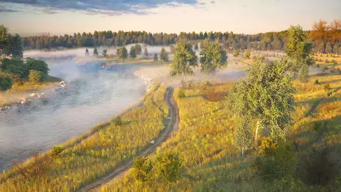 Assembled scene - Morning on the river 3D model