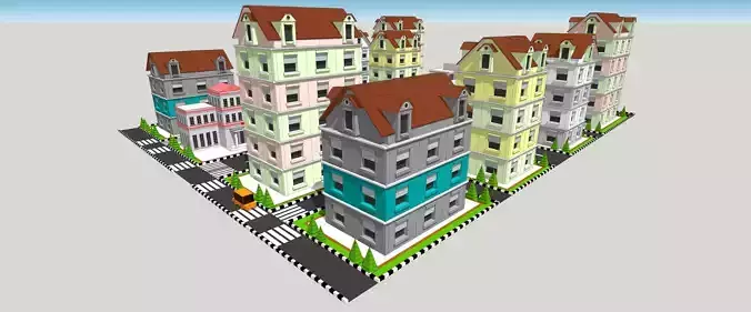 3D model for city environment and different building types