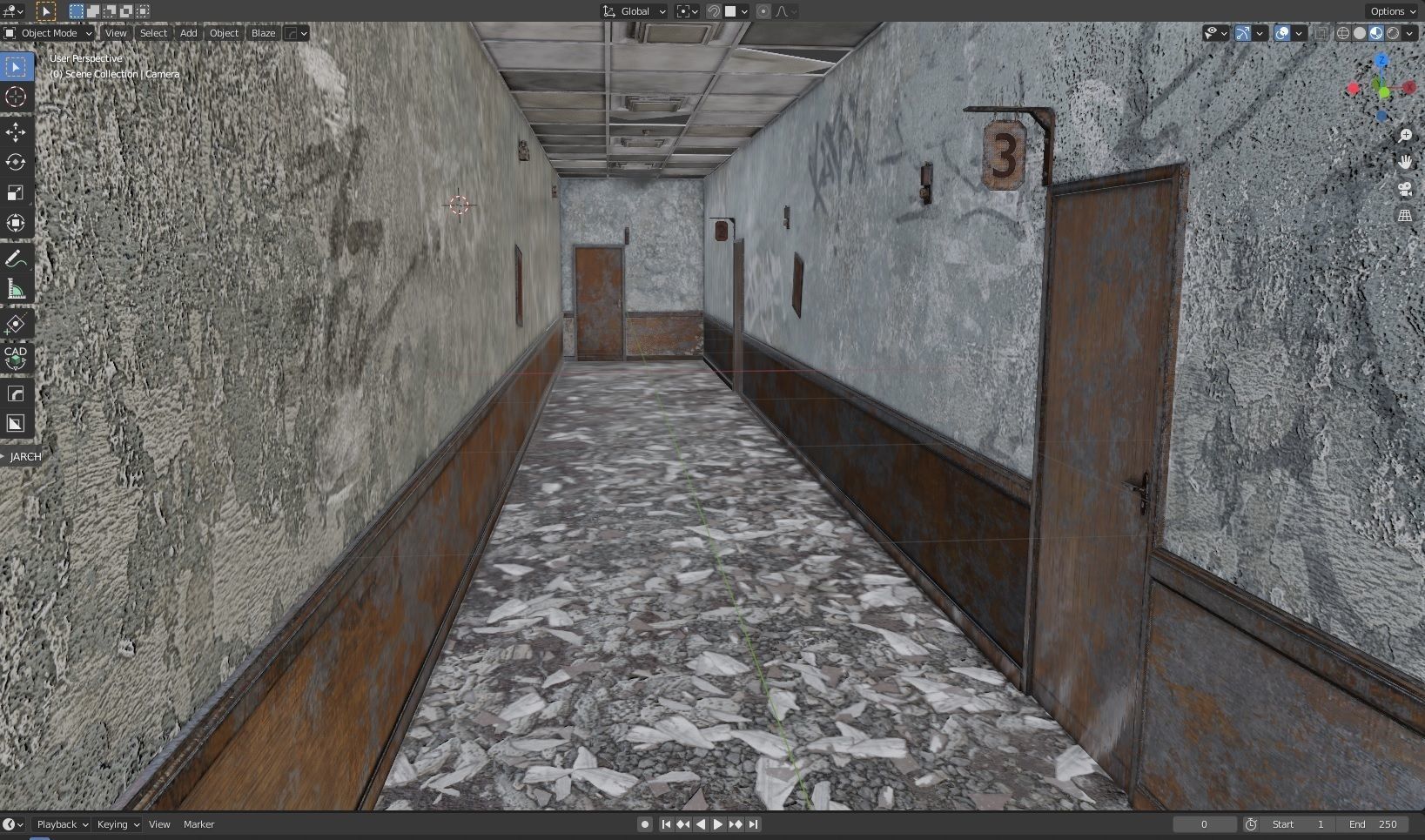Abandoned Corridor Low-poly 3D model_1
