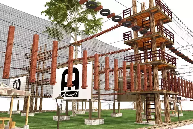 the site of competitions for crossing obstacles at height 3D model