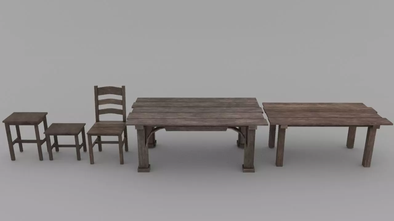 Medieval Dining Set Low-poly 3D model_0