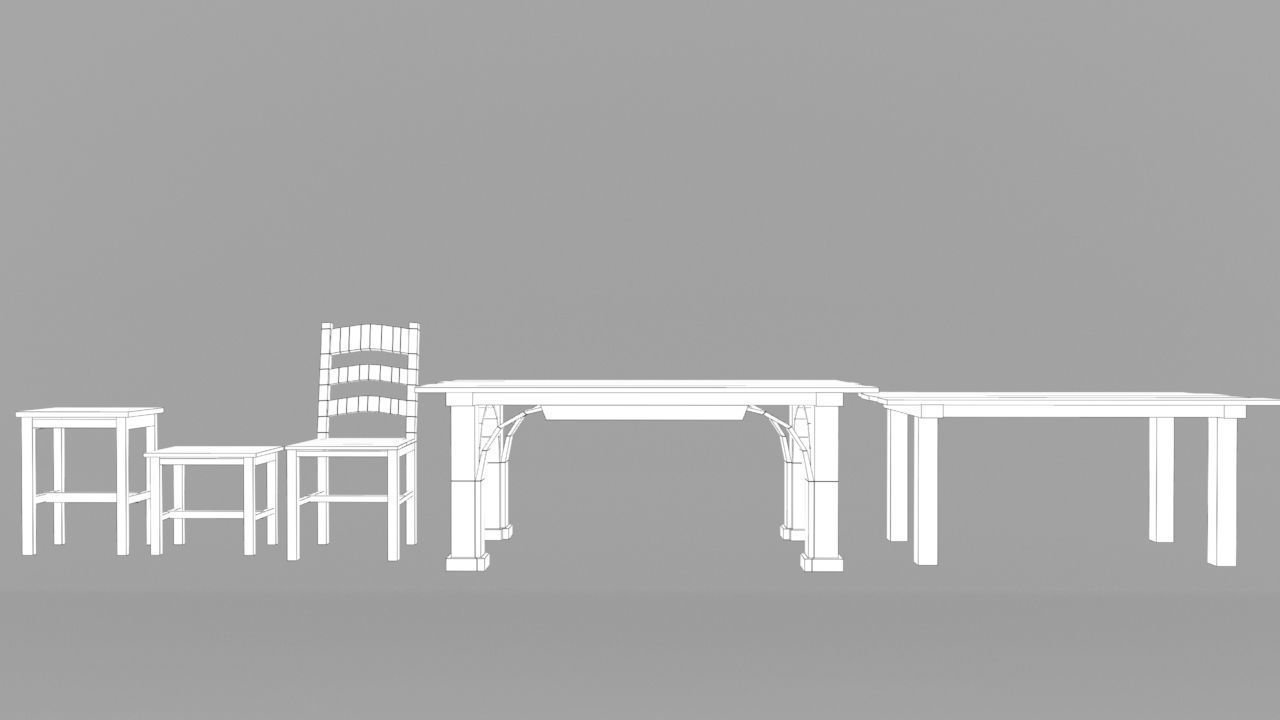 Medieval Dining Set Low-poly 3D model_4