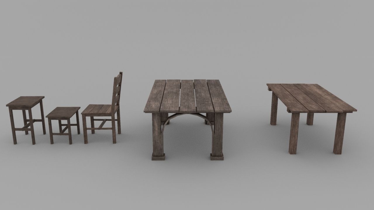 Medieval Dining Set Low-poly 3D model_1