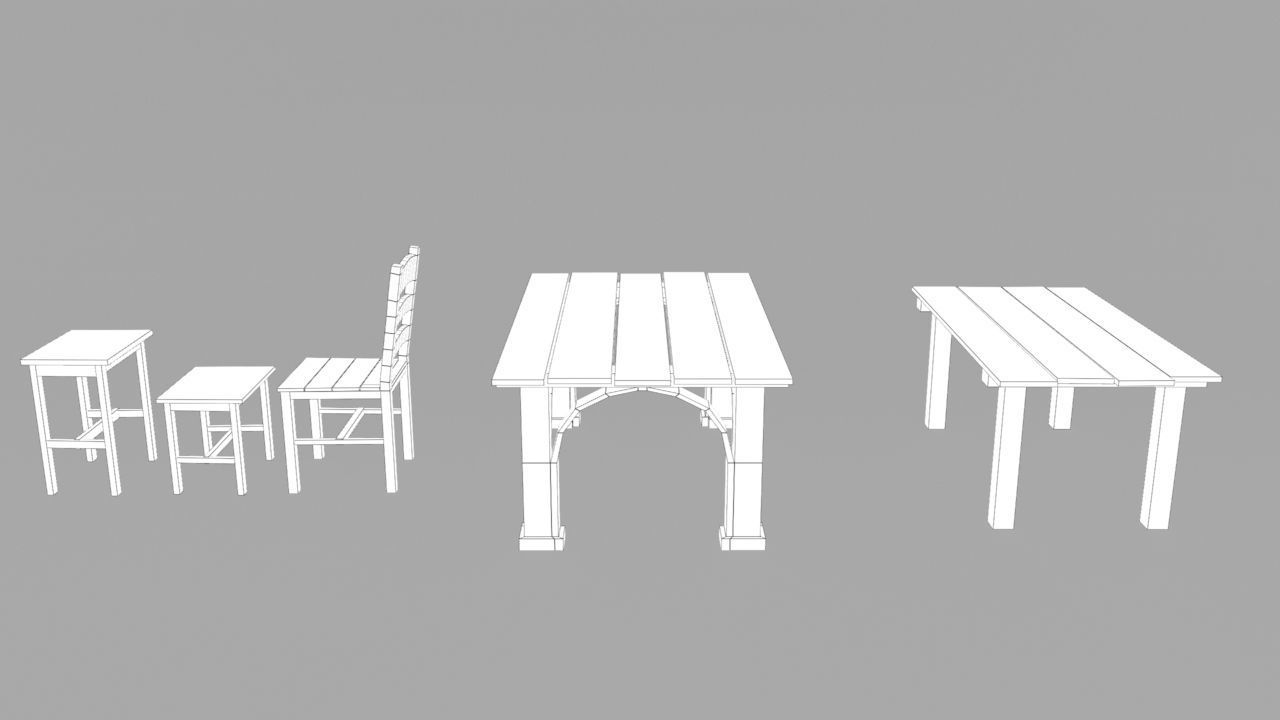 Medieval Dining Set Low-poly 3D model_2