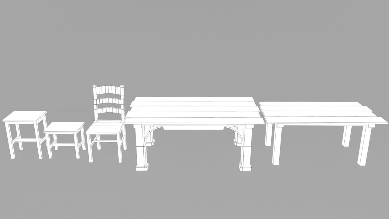 Medieval Dining Set Low-poly 3D model_3