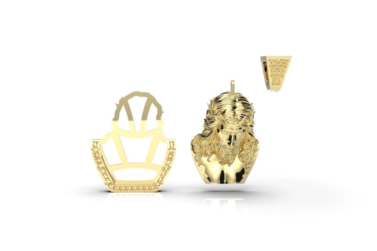 Jesus Pendent with diamonds 3D print model_2