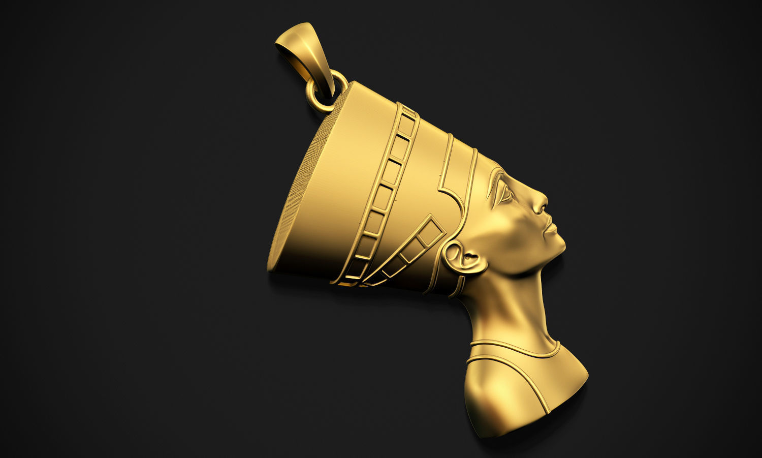 Nefertiti gold egyptian head pendant 3D print model_4