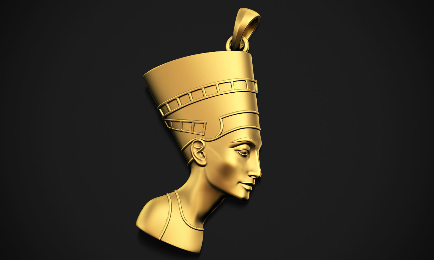 Nefertiti gold egyptian head pendant 3D print model_3