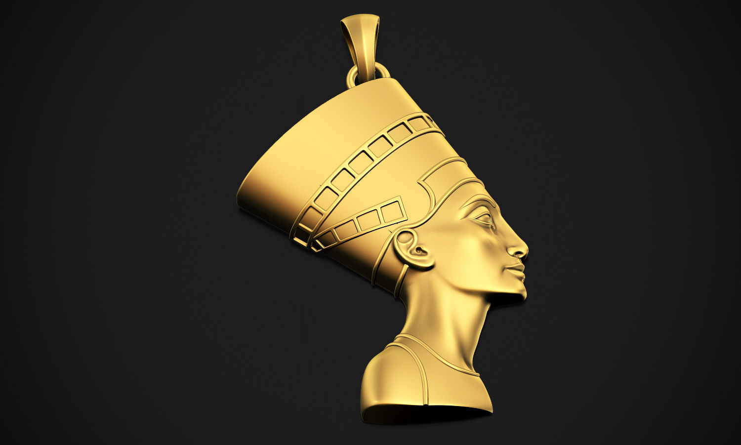 Nefertiti gold egyptian head pendant 3D print model_7