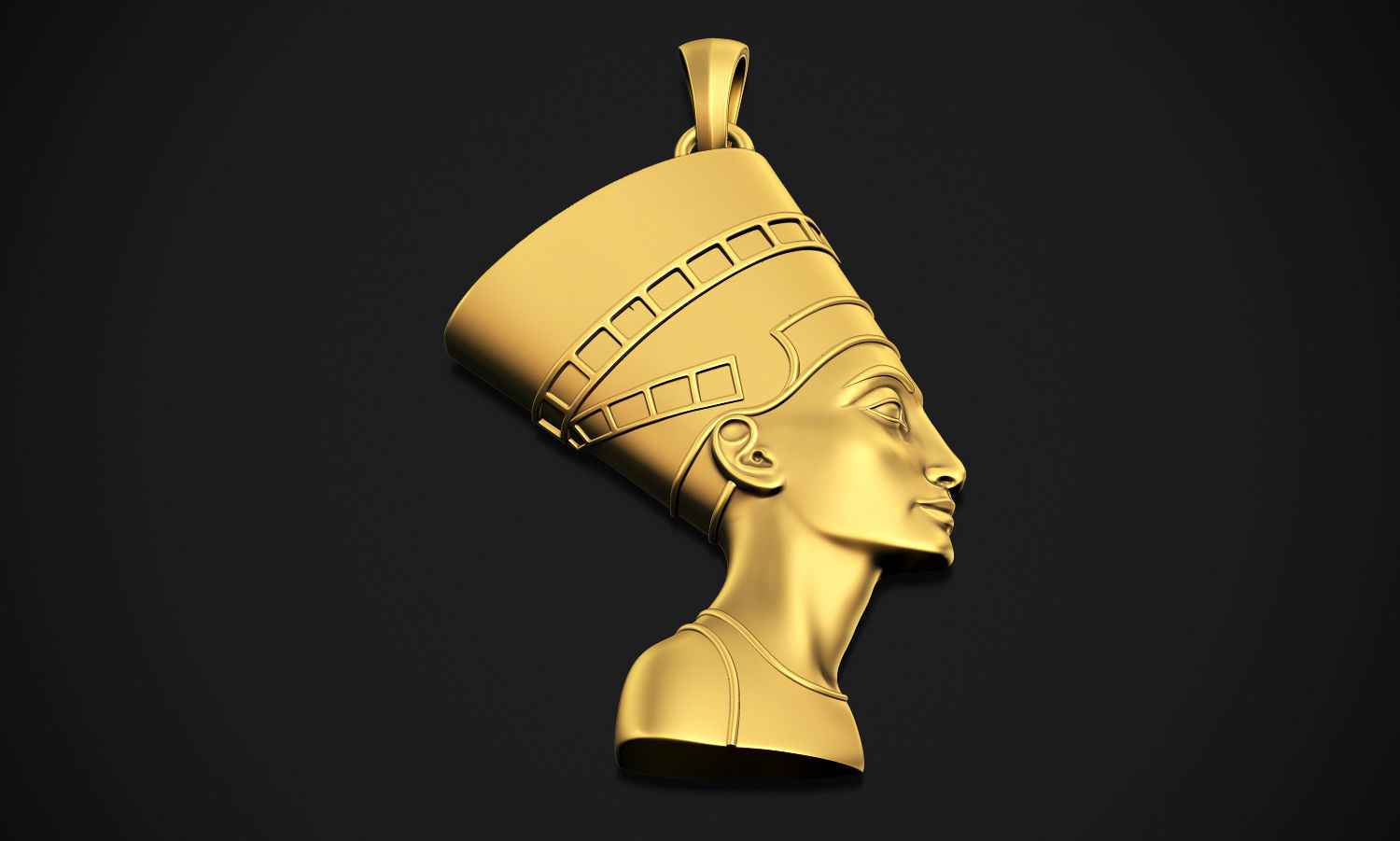 Nefertiti gold egyptian head pendant 3D print model_5