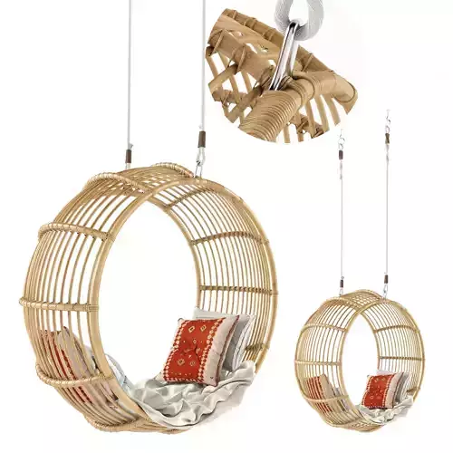 Rattan swing chair natural 3D model