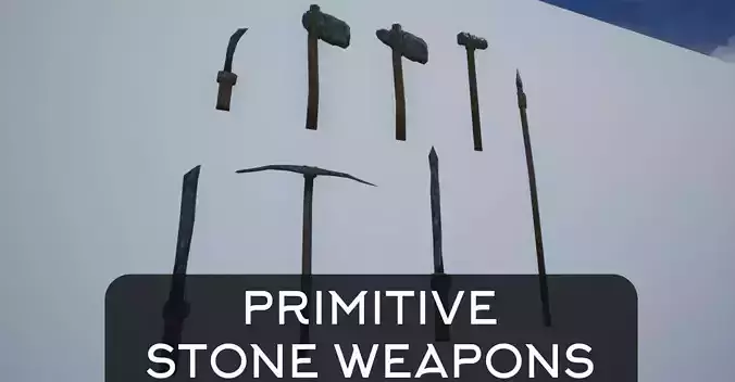 Lowpoly Primitive Stone Weapons Low-poly 3D model