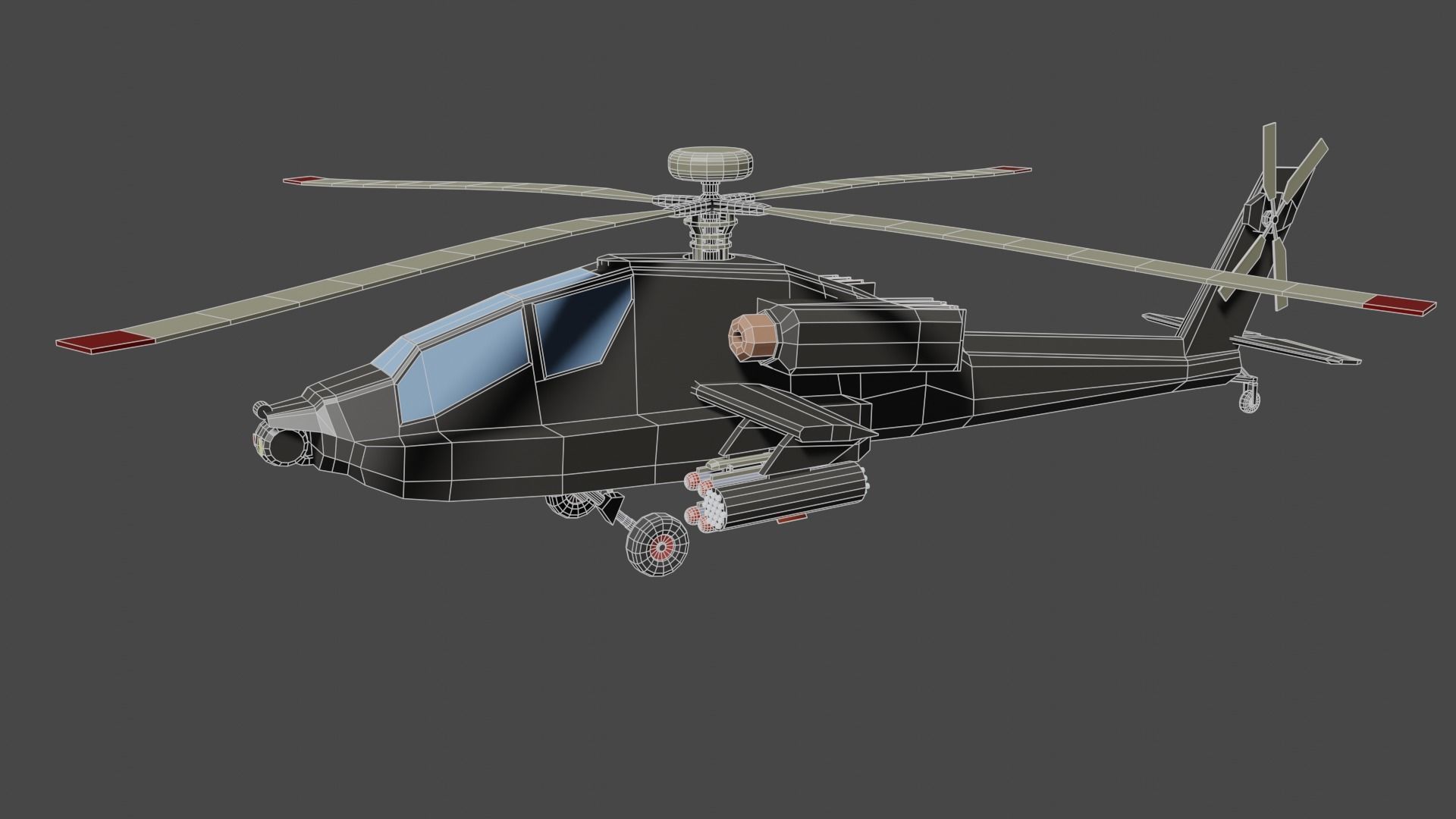 AH 64-D Apache Helicopter Low-poly 3D model_2