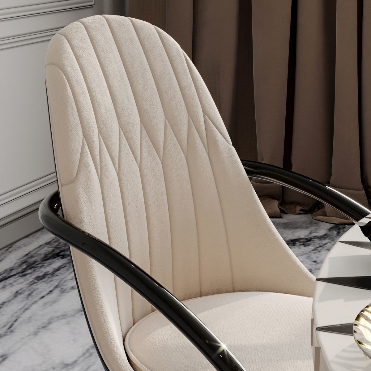 Furniture set dining room with marble floor and chandelier 3D model_7