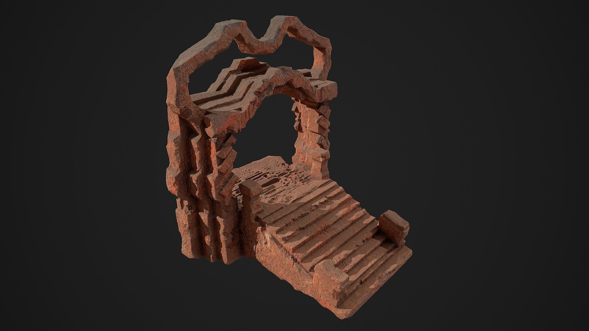 Fantasy red rocky portal environment asset Low-poly 3D model_2