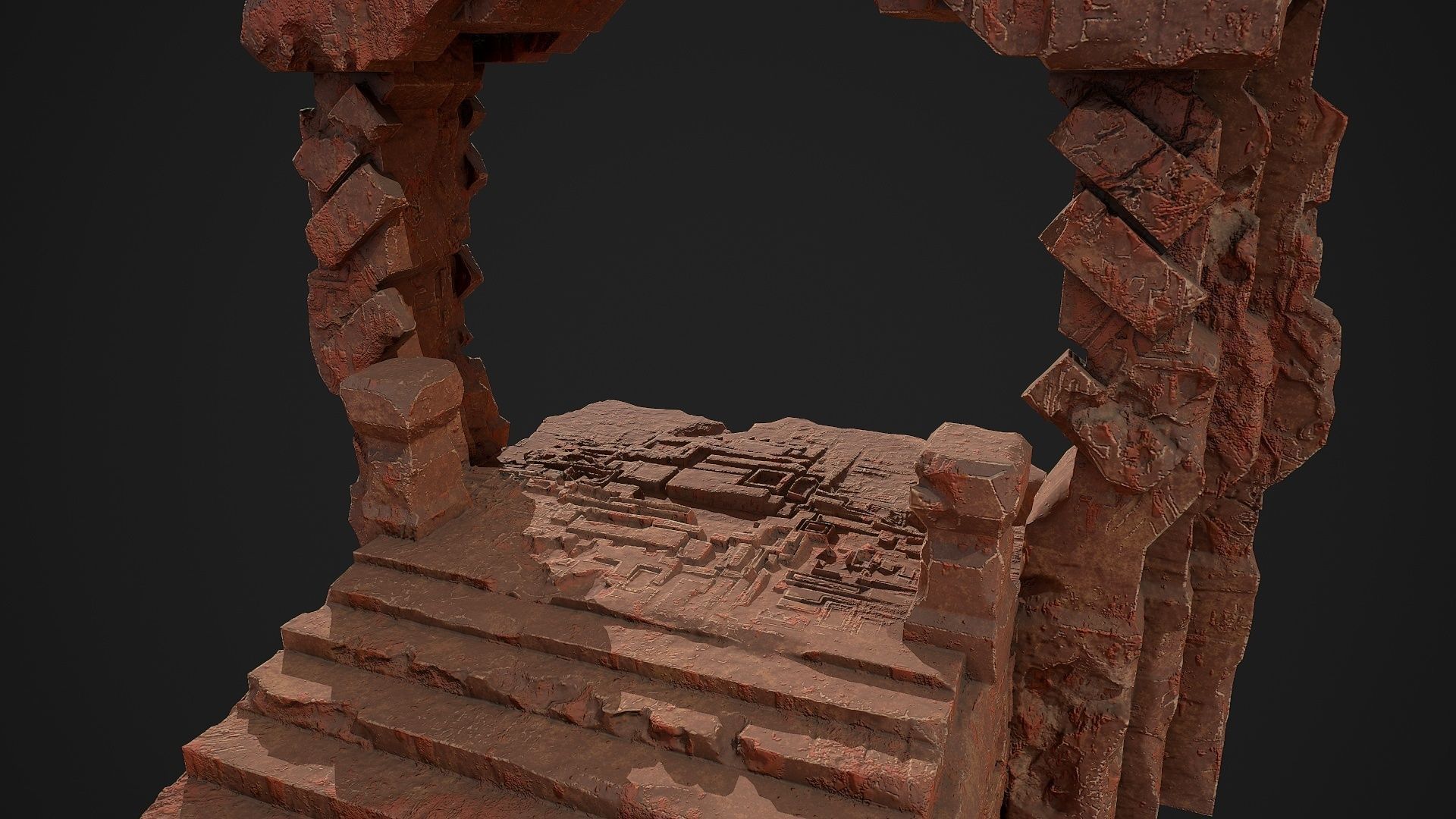 Fantasy red rocky portal environment asset Low-poly 3D model_9