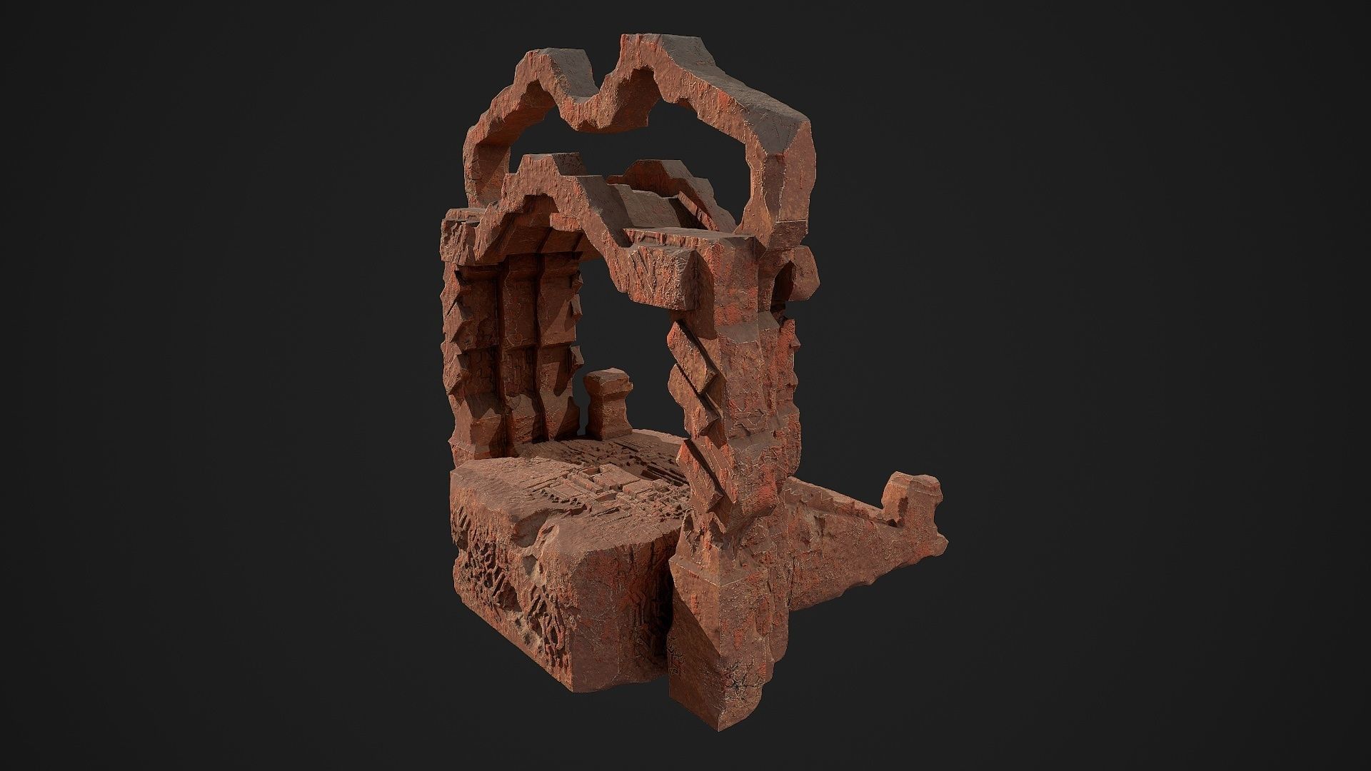 Fantasy red rocky portal environment asset Low-poly 3D model_4