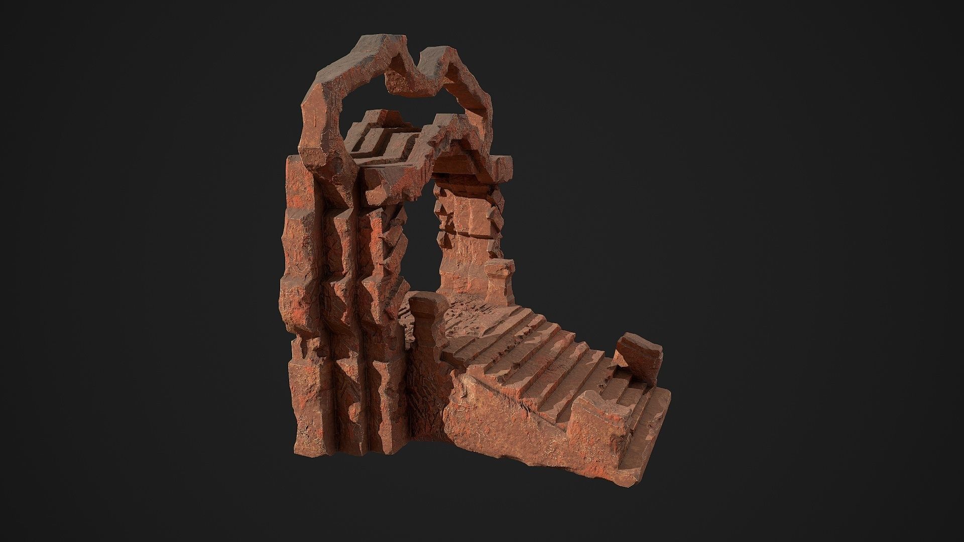 Fantasy red rocky portal environment asset Low-poly 3D model_3
