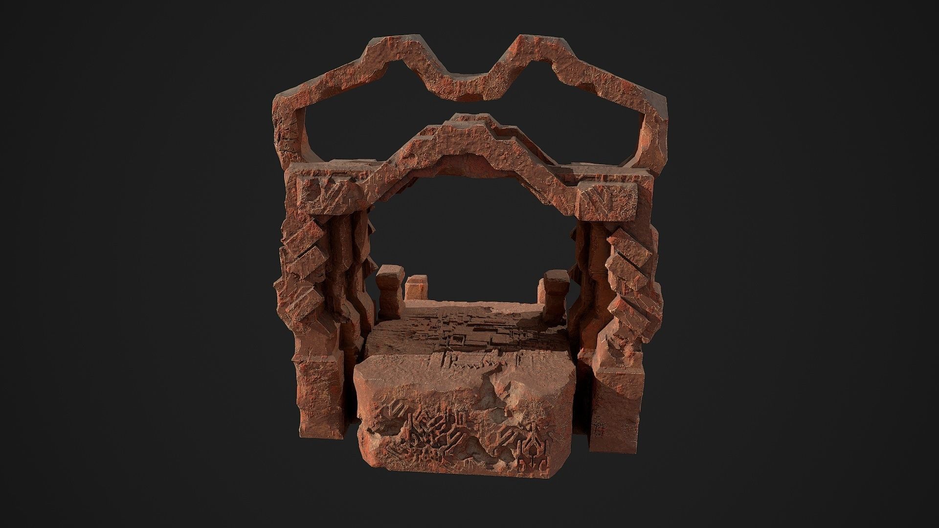Fantasy red rocky portal environment asset Low-poly 3D model_5