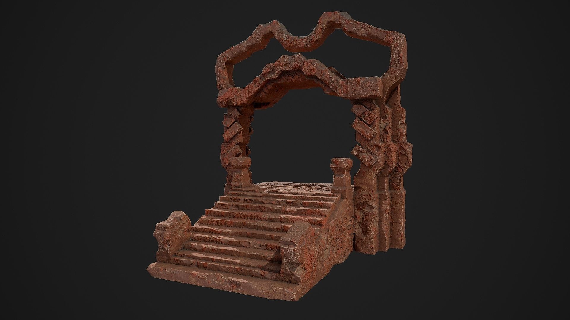 Fantasy red rocky portal environment asset Low-poly 3D model_0