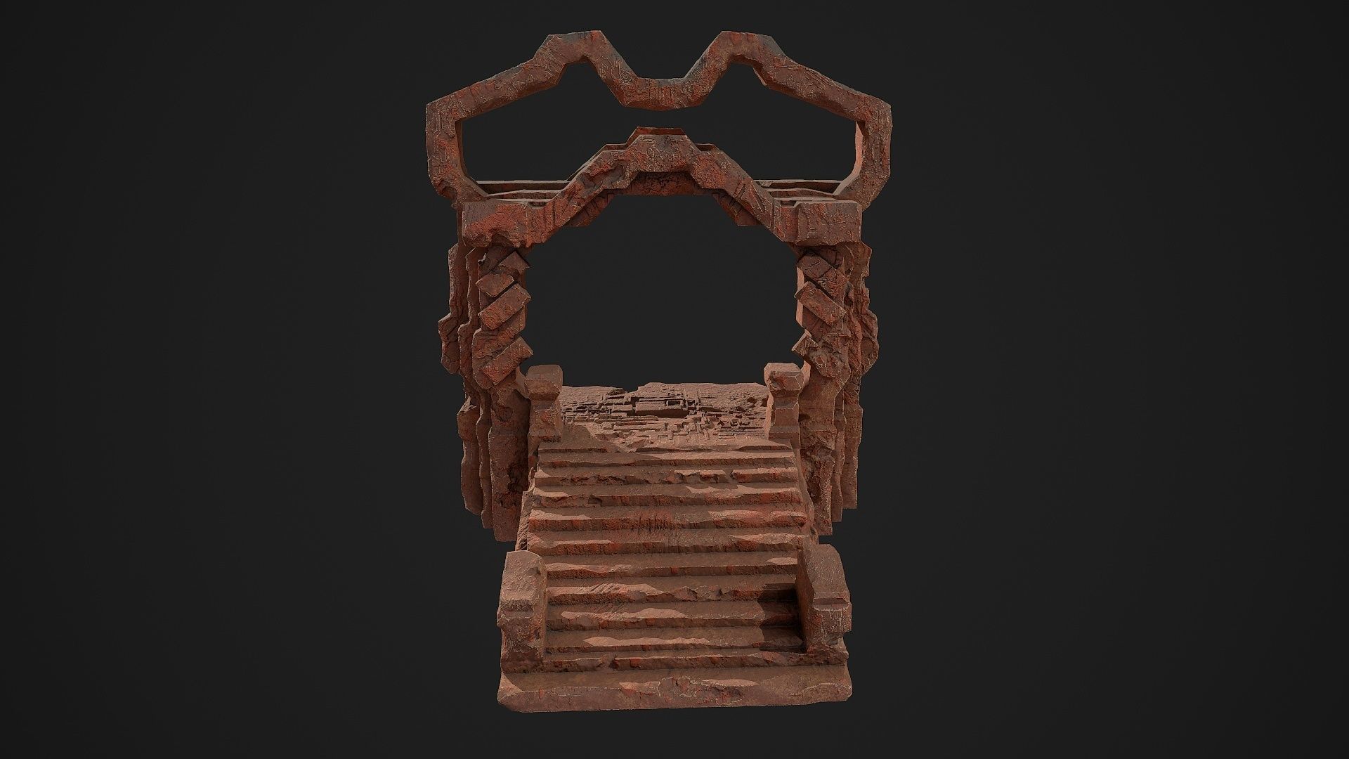Fantasy red rocky portal environment asset Low-poly 3D model_1