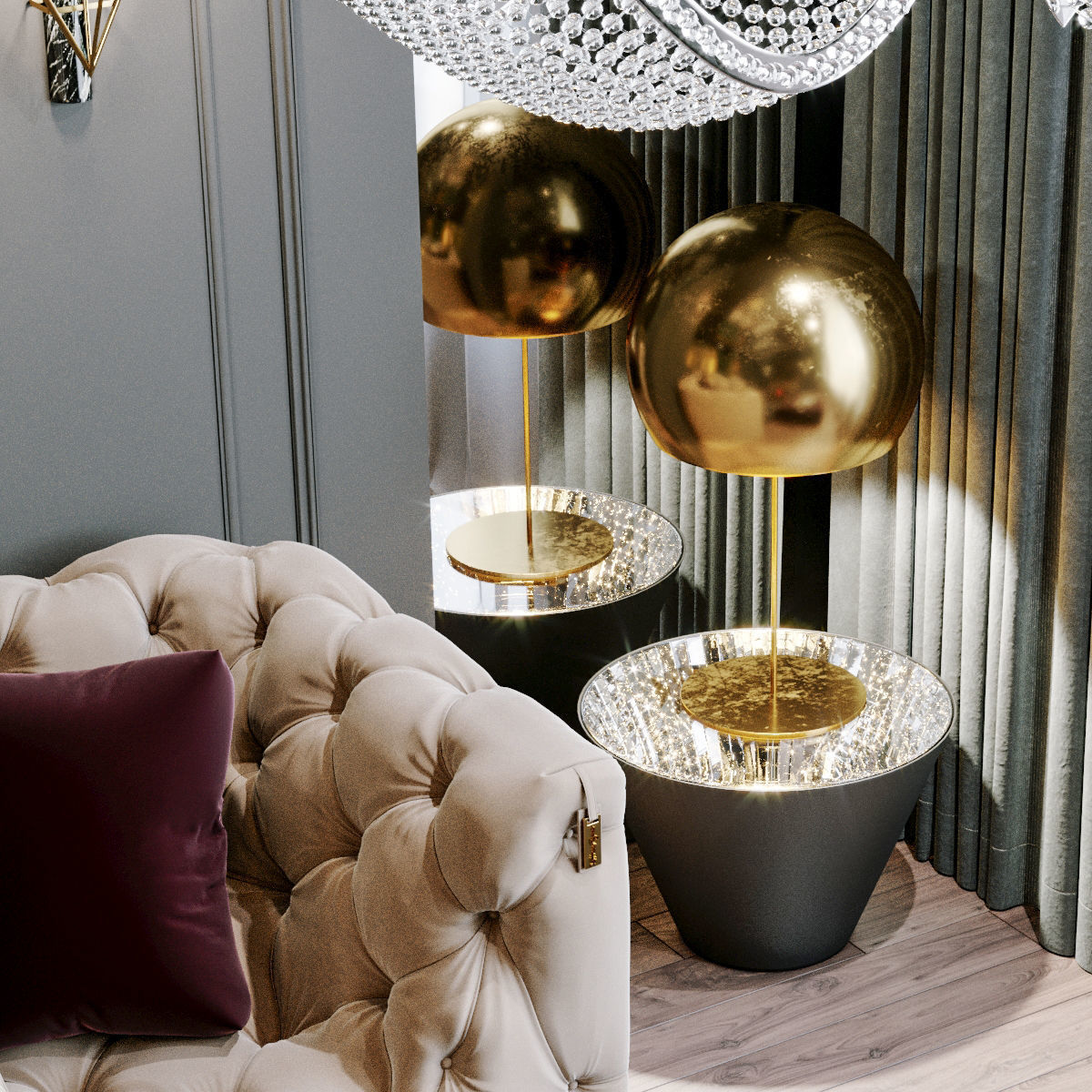 Furniture set modern living room with gold and marble accents 3D model_8