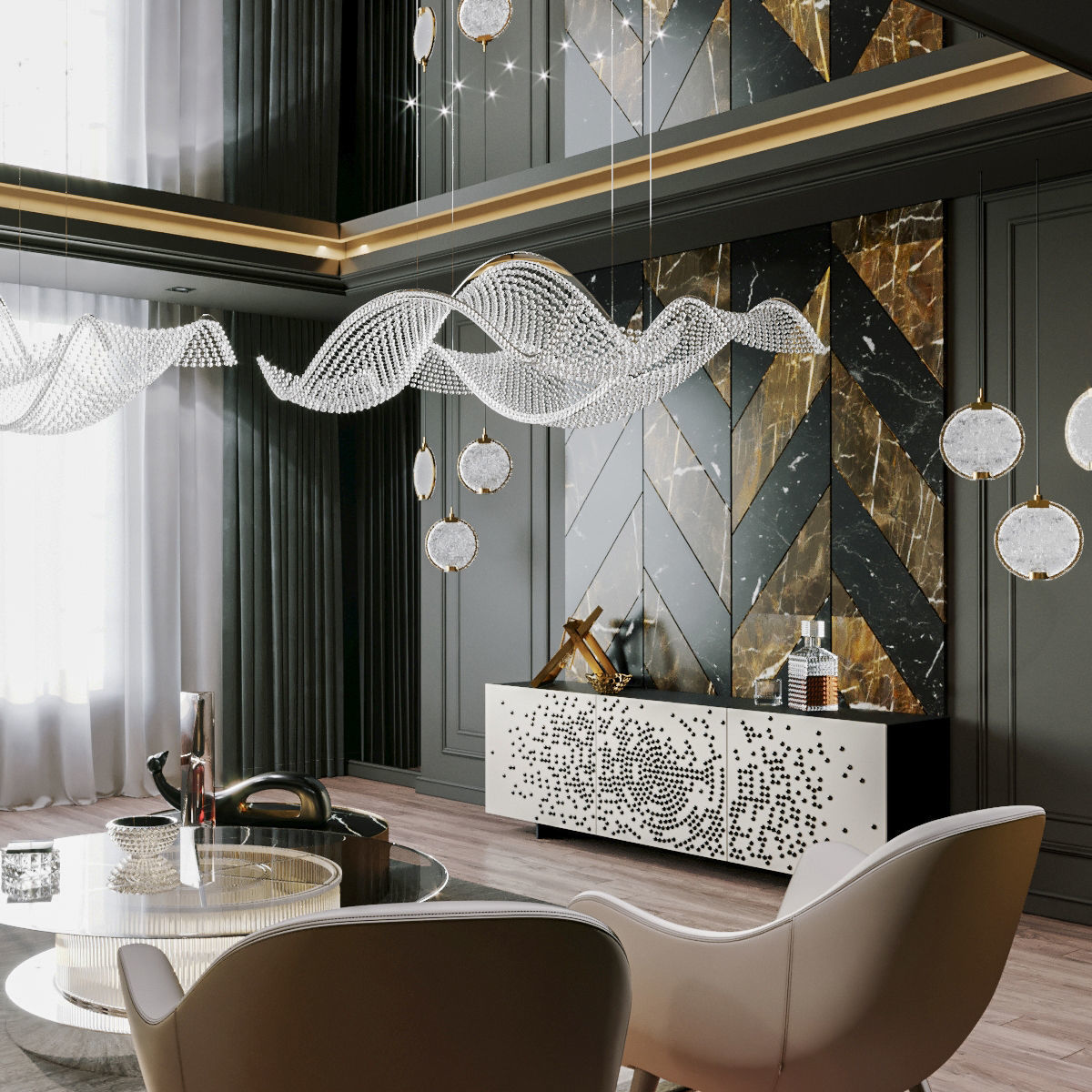 Furniture set modern living room with gold and marble accents 3D model_6