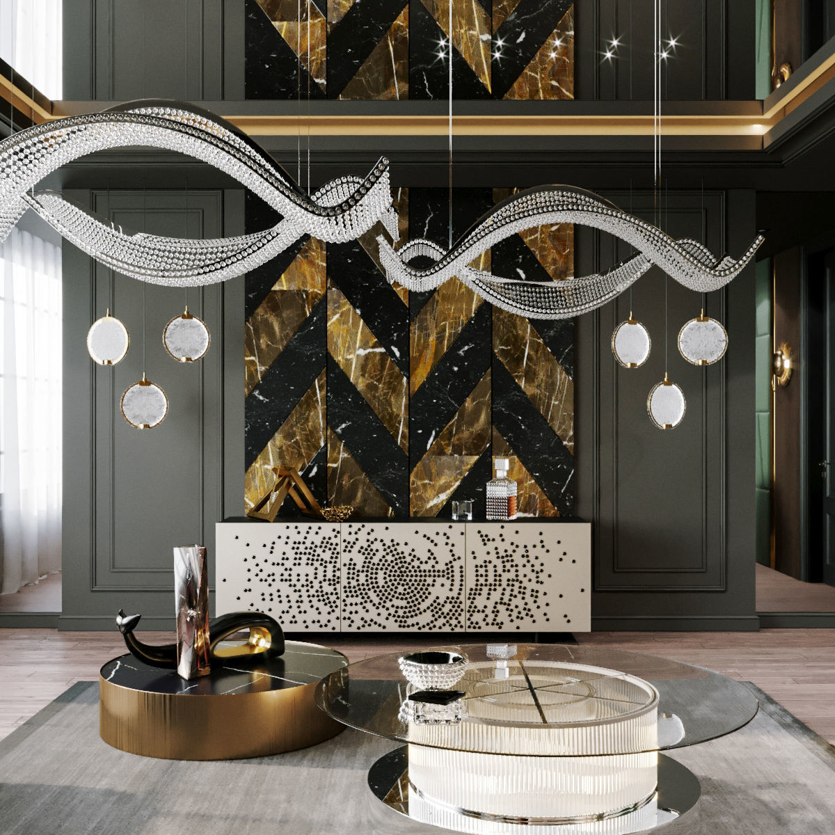 Furniture set modern living room with gold and marble accents 3D model_3