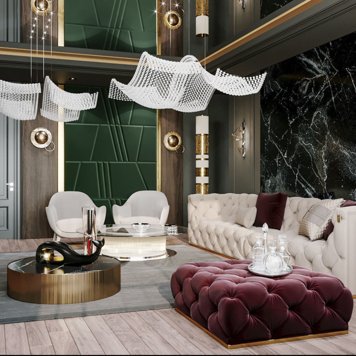 Furniture set modern living room with gold and marble accents 3D model_4