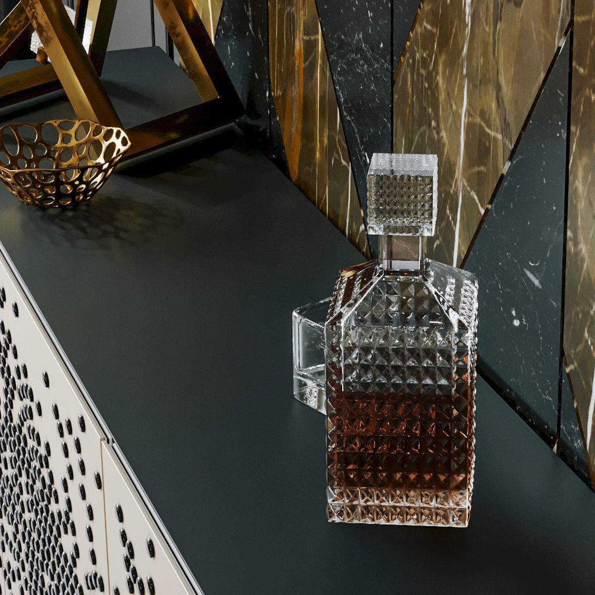 Furniture set modern living room with gold and marble accents 3D model_2