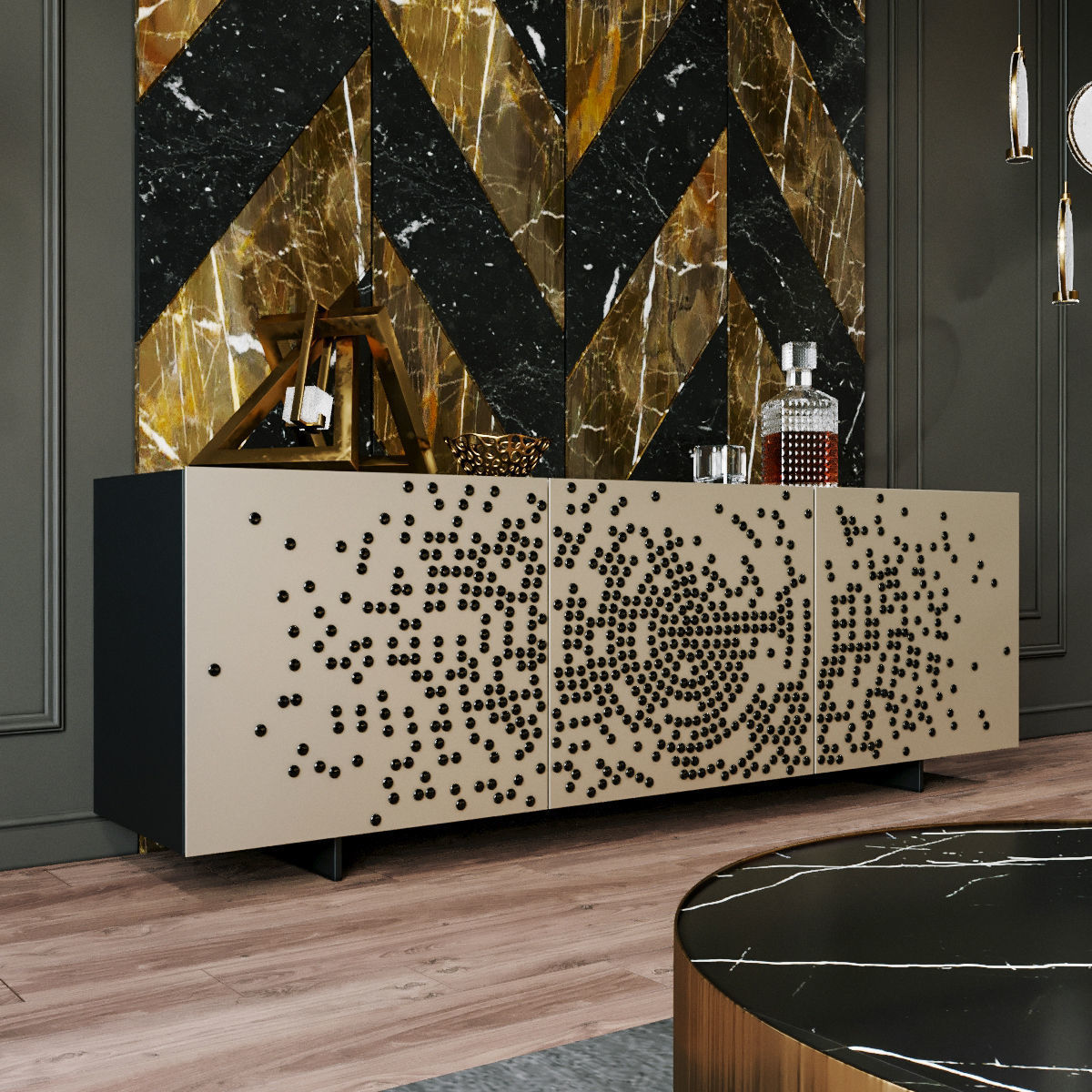 Furniture set modern living room with gold and marble accents 3D model_10