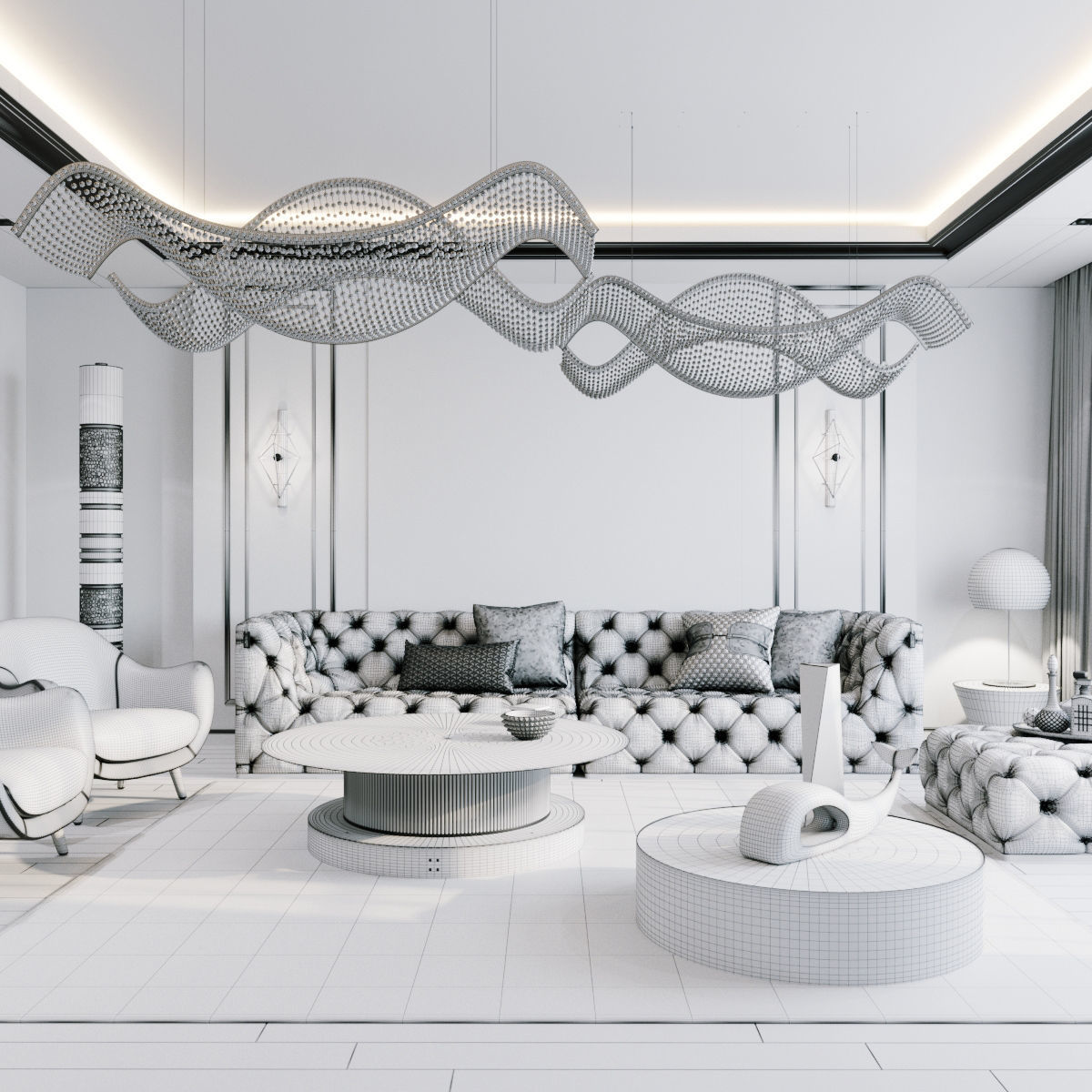 Furniture set modern living room with gold and marble accents 3D model_12