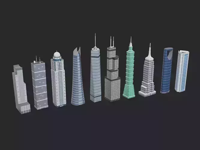 Skyscrapers for low-poly cities Low-poly 3D model