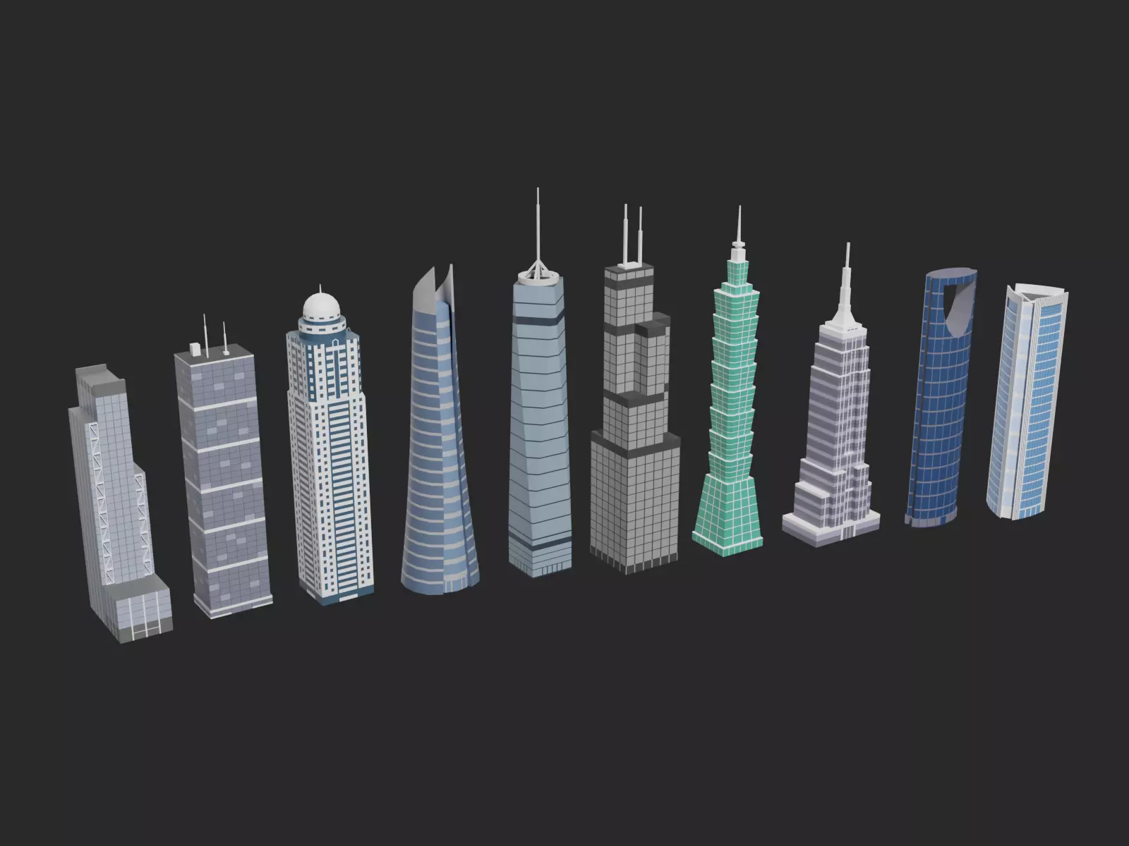 Skyscrapers for low-poly cities Low-poly 3D model