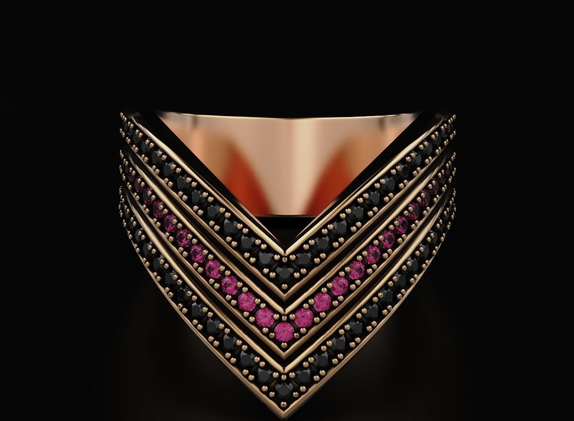 Stylish ring with diamonds and onyx 550 3D print model_7