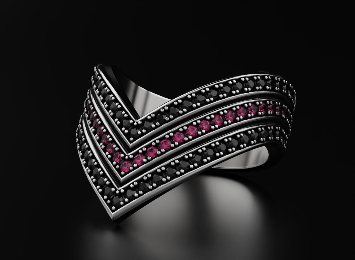 Stylish ring with diamonds and onyx 550 3D print model_6
