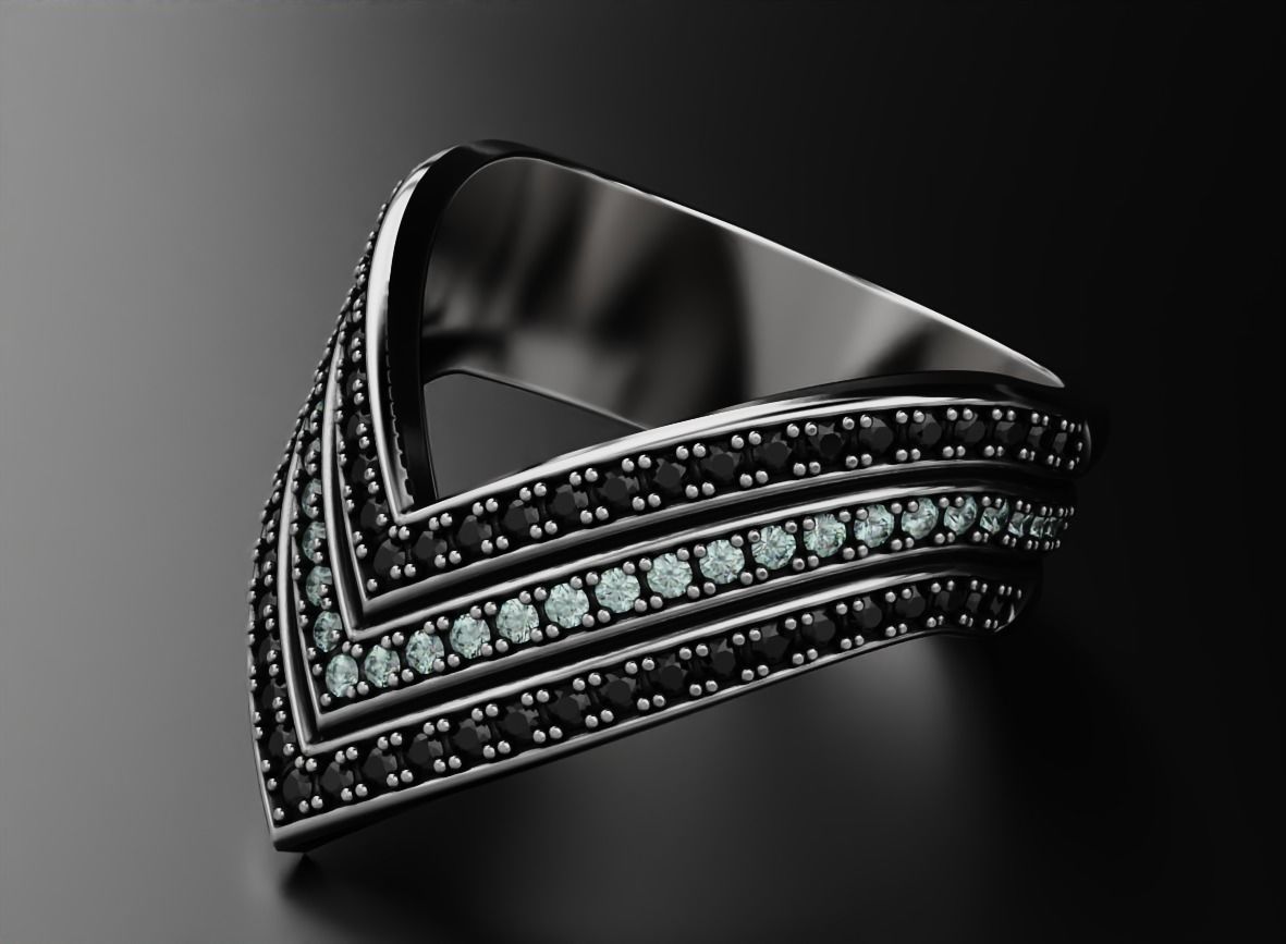 Stylish ring with diamonds and onyx 550 3D print model_9