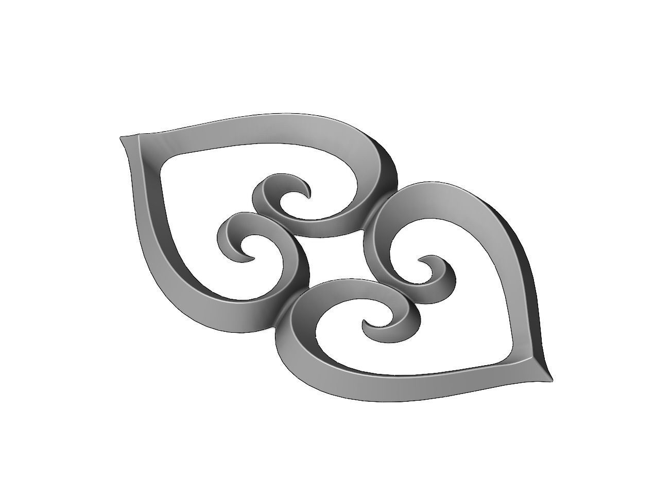 Double heart floral scroll relief 3D print model_1