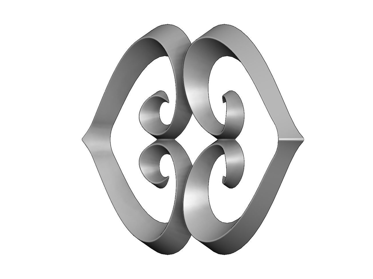 Double heart floral scroll relief 3D print model_6