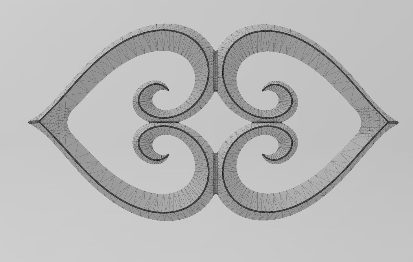 Double heart floral scroll relief 3D print model_10