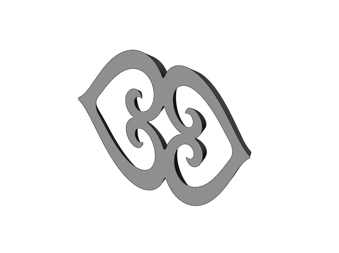 Double heart floral scroll relief 3D print model_3