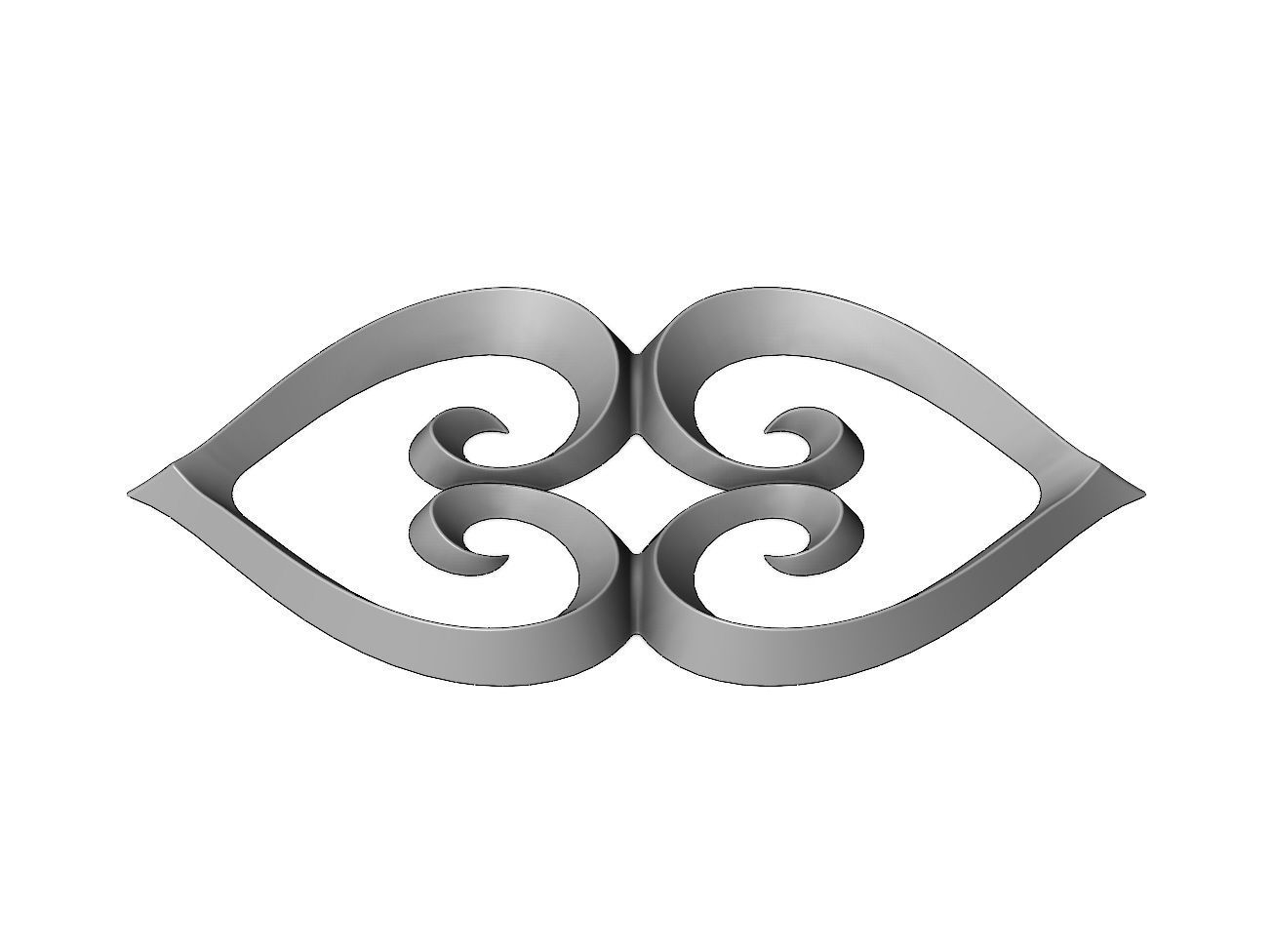 Double heart floral scroll relief 3D print model_2