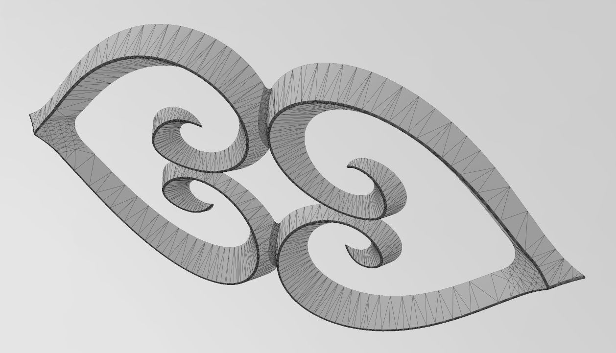 Double heart floral scroll relief 3D print model_11