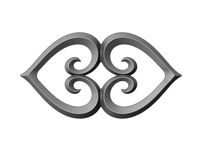 Double heart floral scroll relief  3D print model