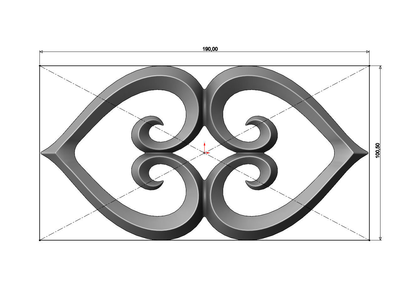 Double heart floral scroll relief 3D print model_4