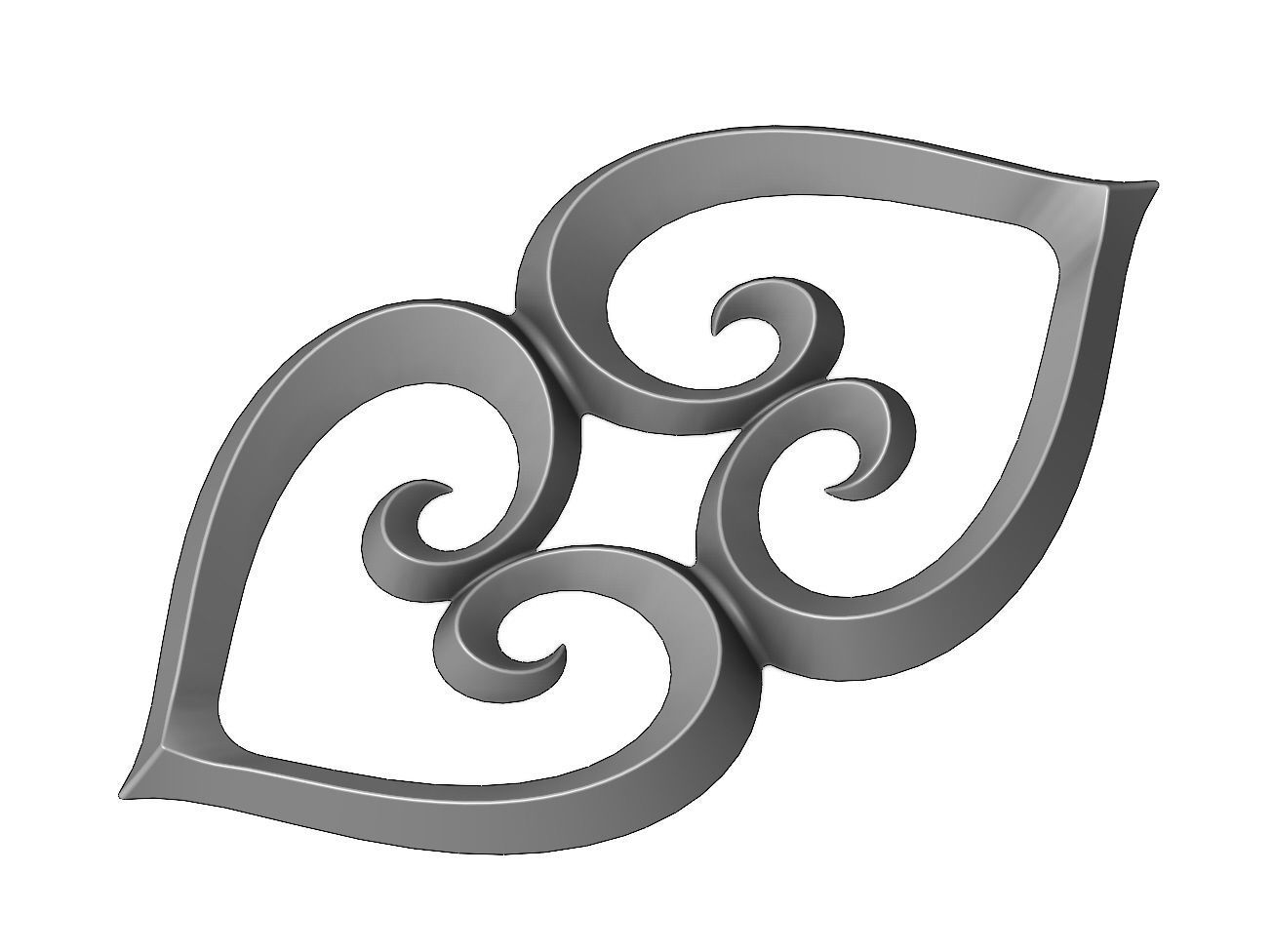 Double heart floral scroll relief 3D print model_7