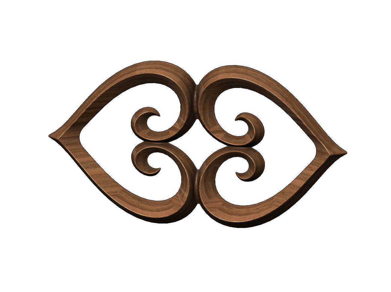 Double heart floral scroll relief 3D print model_8